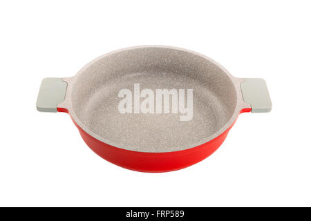 red ceramic-metal pan on a white background Stock Photo