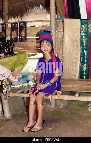 Myanmar-Thailand border is located near Mae Hong Long Neck Karen women living in the last Stock Photo