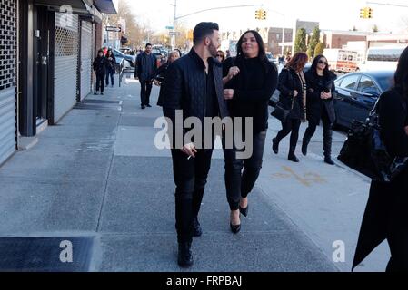 Guests attend a memorial service for the late Mob Wives star Big Ang, before her funeral on Monday  Featuring: Guest Where: Manhattan, New York, United States When: 20 Feb 2016 Stock Photo