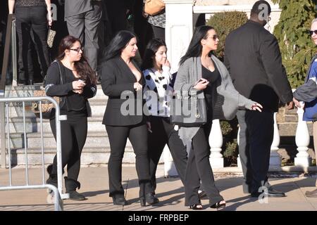 Guests attend a memorial service for the late Mob Wives star Big Ang, before her funeral on Monday  Featuring: Guest Where: Manhattan, New York, United States When: 20 Feb 2016 Stock Photo