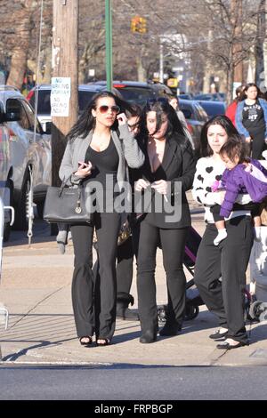 Guests attend a memorial service for the late Mob Wives star Big Ang, before her funeral on Monday  Featuring: Guest Where: Manhattan, New York, United States When: 20 Feb 2016 Stock Photo