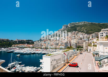 City Pier, Jetty In Sunny Summer Day. Monaco, Monte Carlo architecture. Stock Photo