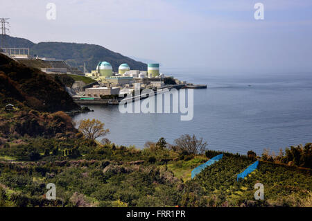 Ehime, Japan. 23rd Mar, 2016. Shikoku Electric Power Co.'s Ikata nuclear power plant reactor buildings one (R), two (C) and three (L) stand at Ikata town in Ehime prefecture, Japan's southern island of Shikoku on Wednesday, March 23, 2016. Japan's nuclear regulation authority approved to reactivate Ikata's reactor three on March 23 despite lingering safety concerns from the 2011 Fukushima nuclear accident. © Yoshio Tsunoda/AFLO/Alamy Live News Stock Photo