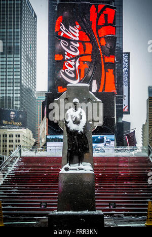 Times Square in Winter with snow, New York City, USA. Stock Photo