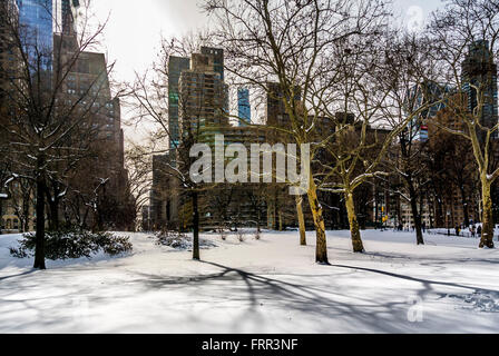 Central Park in winter covered in snow, New York City, USA. Stock Photo