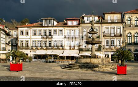 Main square Largo de Camoes with the fountain in Ponte de Lima Stock Photo