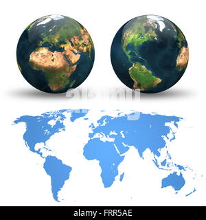 Globe and detail map of the world. Different views. Stock Photo