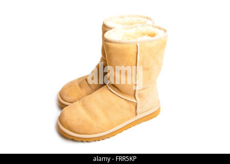 Womens Sheepskin boots isolated on white Stock Photo