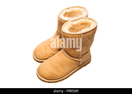 Womens Sheepskin boots isolated on white Stock Photo