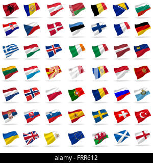 all european flags set icons with shadows on white Stock Photo