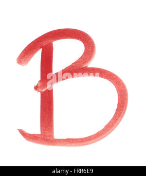 B - Red handwritten letter over white background Stock Photo