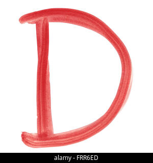 D - Red handwritten letter over white background Stock Photo