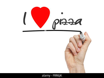 I love pizza handwritten on a hiteboard isolated Stock Photo