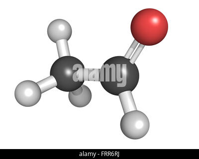 Acetaldehyde (ethanal) molecule, chemical structure. Acetaldehyde is a toxic molecule responsible for many symptoms of alcohol h Stock Photo