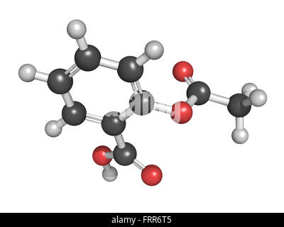 Acetylsalicylic acid (aspirin) pain relief drug molecule, chemical structure. Aspirin is a drug that is used for its pain reliev Stock Photo