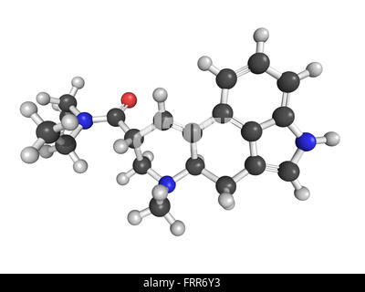 Molecular model of lysergic acid diethylamide (LSD) hallucinogenic drug Stock Photo