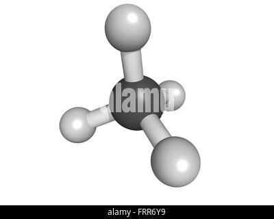 Methane (CH4) gas molecule, molecular model. Methane is the main component of natural gas. Stock Photo