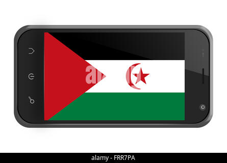 Sahrawi Arab Democratic Republic flag on smartphone screen isolated on white Stock Photo