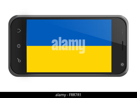 Ukraine flag on smartphone screen isolated on white Stock Photo