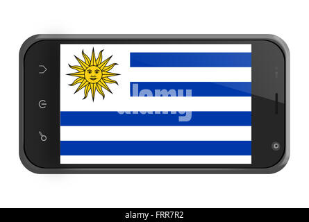 Uruguay flag on smartphone screen isolated on white Stock Photo
