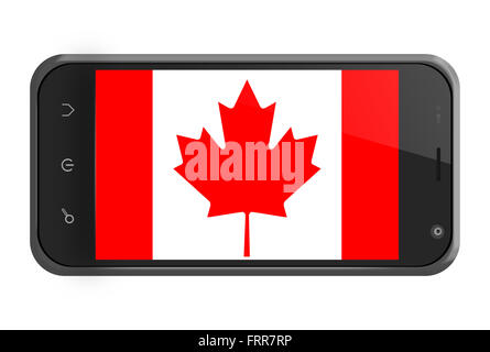 Canada flag on smartphone screen isolated on white Stock Photo