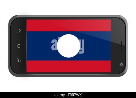 Laos flag on smartphone screen isolated on white Stock Photo