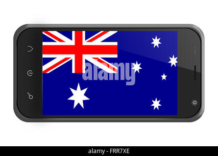 Australia flag on smartphone screen isolated on white Stock Photo