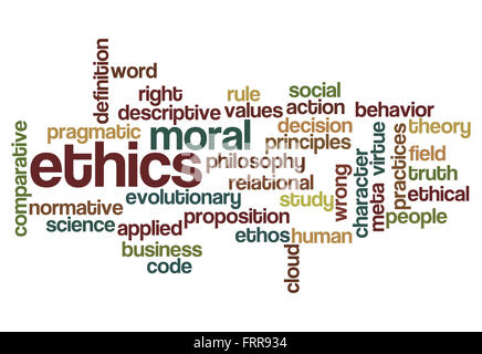 ethics moral philosophy word cloud concept on white Stock Photo