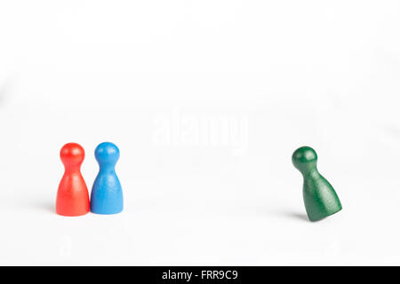 Voyeur concept or criminal running away with game figurines on white Stock Photo
