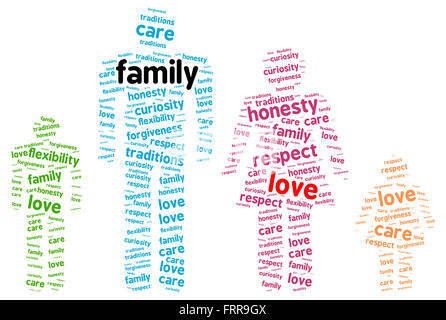 Family word cloud in shape of family members, isolated on white Stock Photo