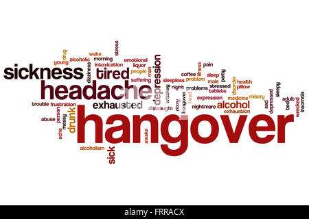 Hangover word cloud concept with headache alcohol related tags Stock Photo
