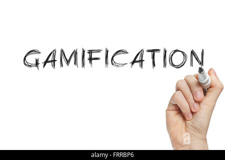 Hand writing gamification on a white board Stock Photo