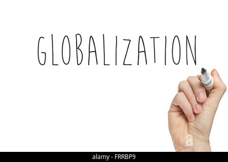 Hand writing globalization on a white board Stock Photo