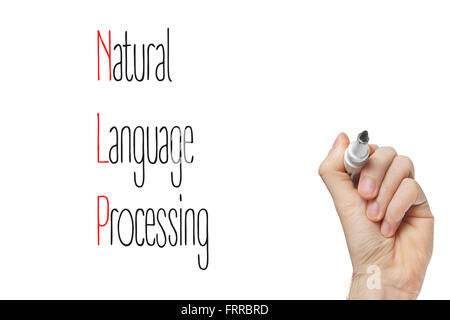 Hand writing natural language processing on a white board Stock Photo