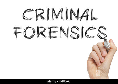 Hand writing criminal forensics on a white board Stock Photo