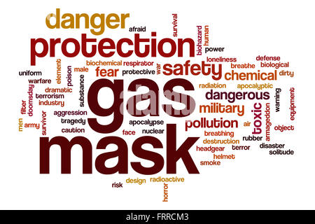 Gas mask word cloud concept with danger safety related tags Stock Photo