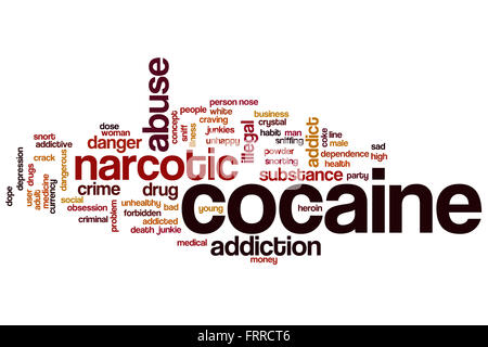 Cocaine word cloud concept with narcotic abuse related tags Stock Photo