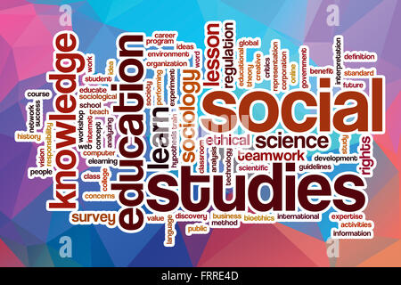 Social studies word cloud concept with abstract background Stock Photo