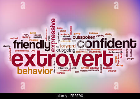 Extrovert word cloud concept with abstract background Stock Photo