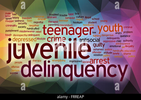 Juvenile delinquency word cloud concept with abstract background Stock Photo