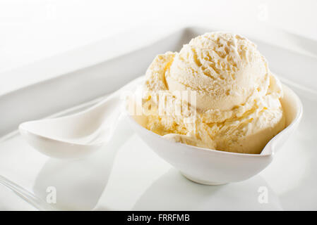 Fresh fruit sorbet ice cream in a white bowl close up. Stock Photo