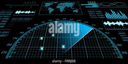 Radar screen with futuristic user interface HUD. Stock Vector