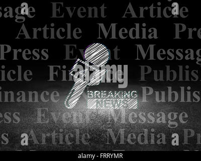 News concept: Breaking News And Microphone in grunge dark room Stock Photo