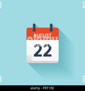 August 22. Vector flat daily calendar icon. Date and time, day, month. Holiday. Stock Vector
