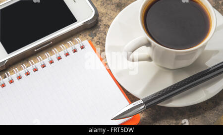 Coffee break set  on the stone table Stock Photo