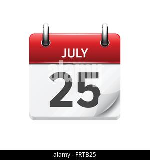 July 25 . Vector flat daily calendar icon. Date and time, day, month. Holiday. Stock Vector