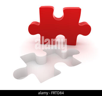 Final red puzzle piece , This is a computer generated and 3d rendered picture. Stock Photo