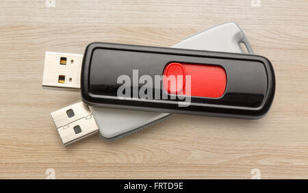 Usb flash drives on the wooden background Stock Photo
