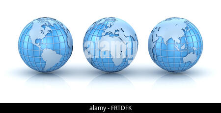 Three blue world map , This is a computer generated and 3d rendered picture. Stock Photo