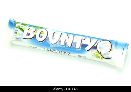 Bounty coconut chocolate bar isolated on white background Stock Photo